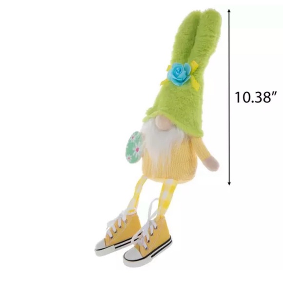 Green & Yellow Bunny Gnome with Yellow Sneakers Shelf Sitter ~ New - Picture 3 of 6